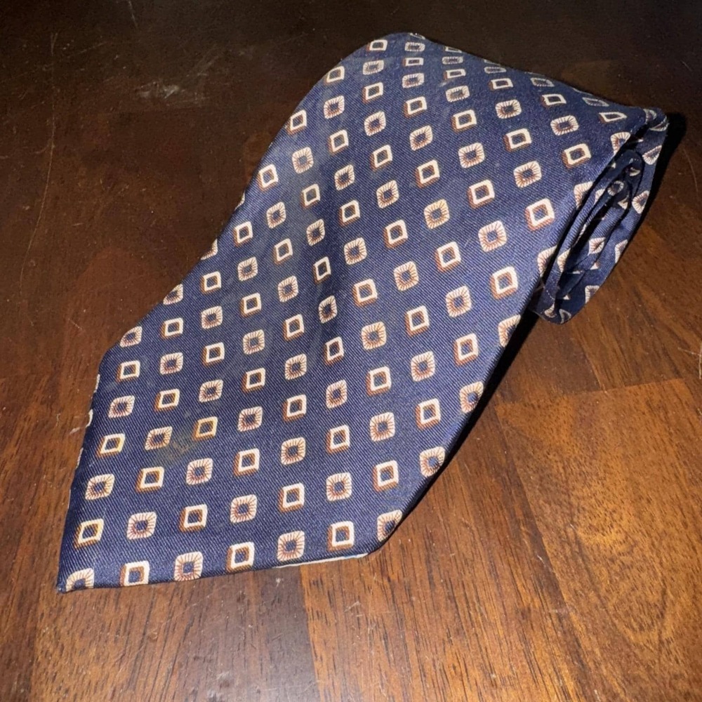 Yves Saint Laurent YSL Tie VTG Dark Blue Geometric Pattern Quiet Luxury Men